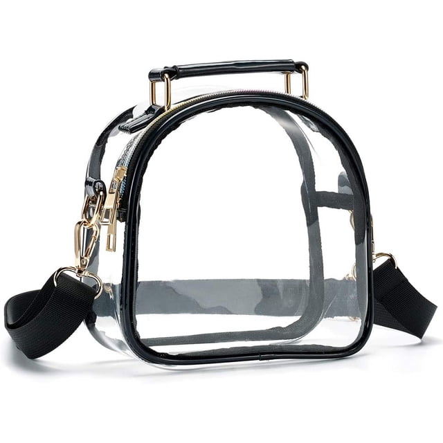 Cartera transparente para mujer, bolsa transparente aprobada por el estadio, bolso transparente transparente (negro) oso de fresa Electrónica
