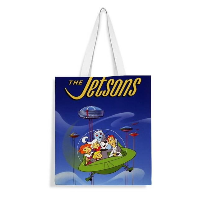 The Jetsons Bolso de tela con estampado de lienzo para mujer, bolsa de compras reutilizable y estética, con cremallera interior, regalo para mujer, 35 × 40 cm.