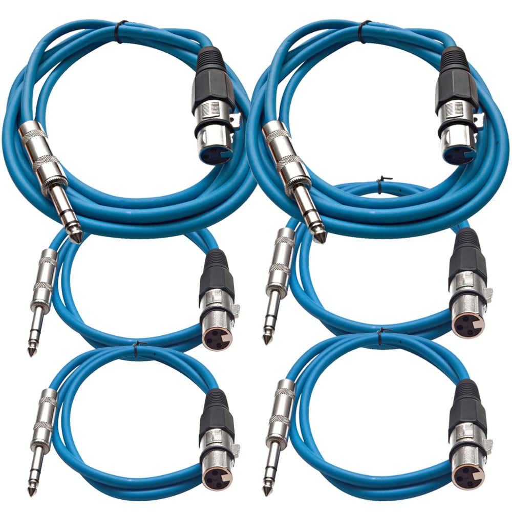 SEISMIC AUDIO SATRXL-F6-6 Pack of Blue 6' XLR Female to 1/4 TRS Patch Cables 