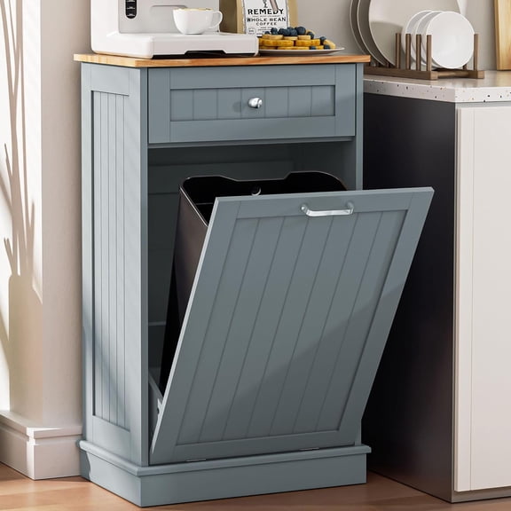 Spurgehom 13 Gallons Tilt Out Trash Can Cabinet Hidden Kitchen Trash Can Freestanding Garbage Recycling Cabinet with Hideaway Drawer  Proof Trash Can Holder for Kitchen Living Room, Blue