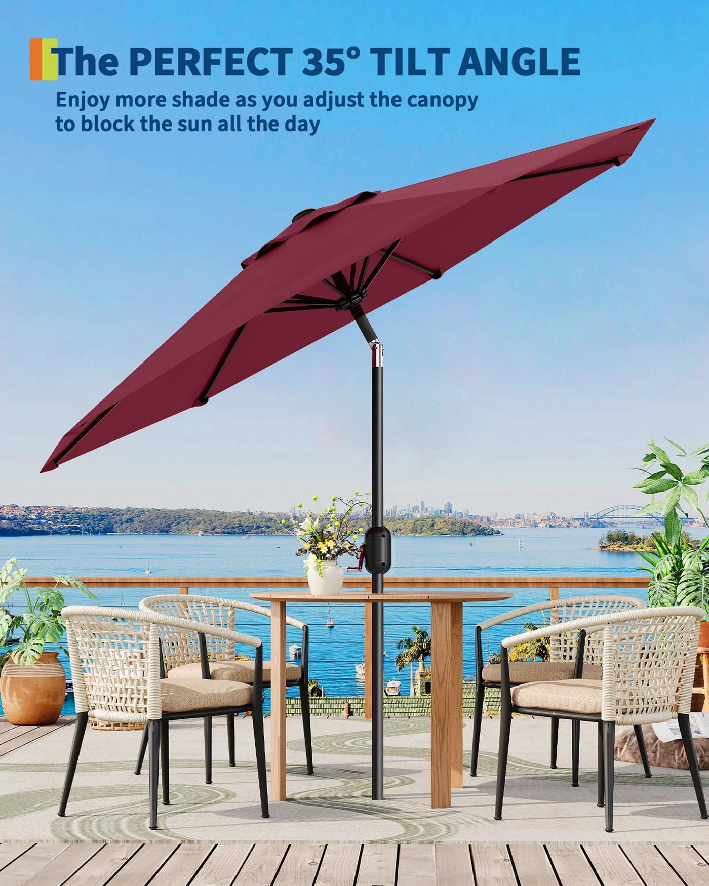 Arigeas 9ft Outdoor Portable Patio Parasol Umbrella with Push Button Tilt, 8-rib Frame and Crank Handle