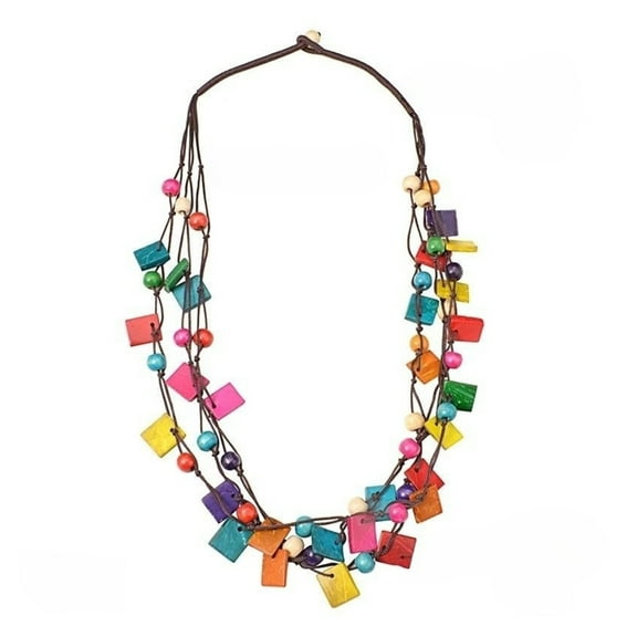YIEMEEN Bohemian Wood Beads Necklace Vibranting Color Ethnic Styles for Trendy Women