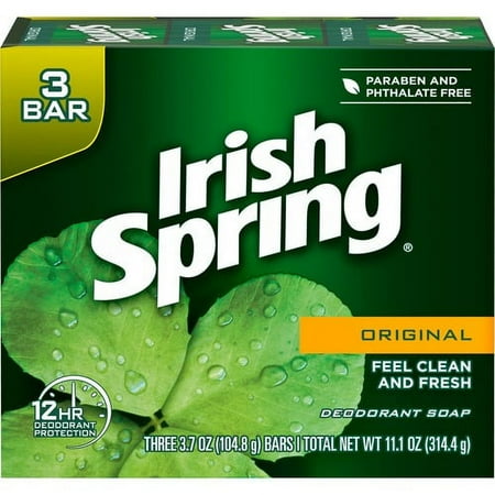 Irish Spring Original Bar Soap - Fresh Clean Scent - 3.75 oz - Bacteria Remover - Skin, Hand - Green - Paraben-free, Phthalate-free, Gluten-free, Recyclable - 3 / Pack | Bundle of 10 Packs