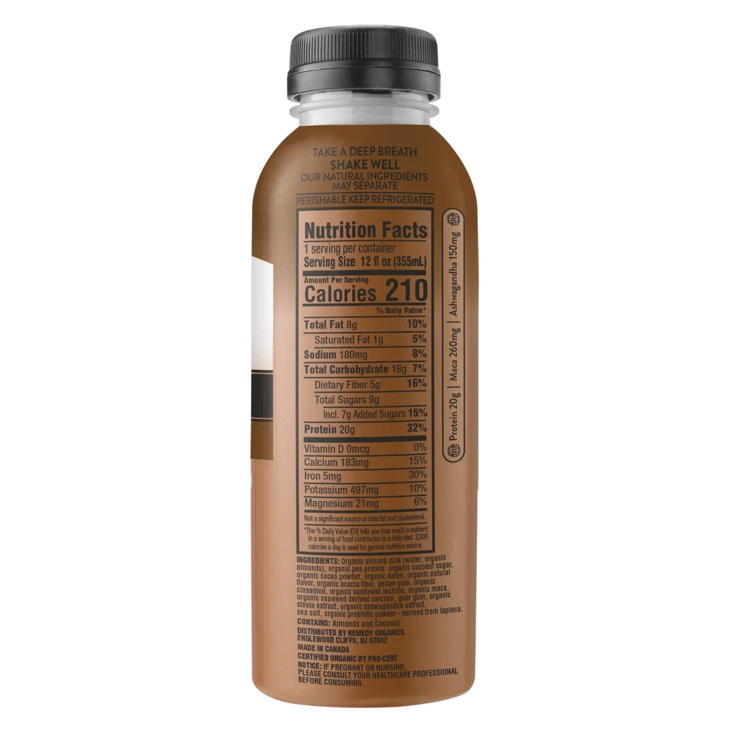 Remedy Organics Plant Based Cacao Essentials Nutritional Instant General Wellness Shake, 12 fl oz