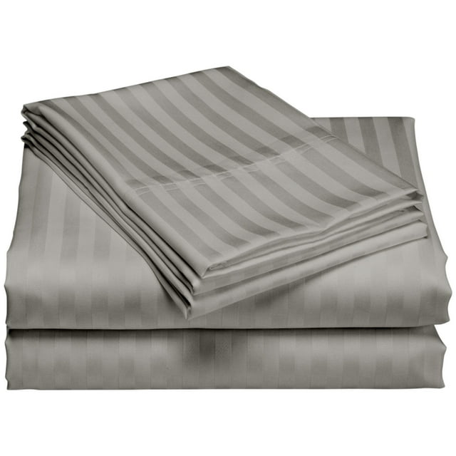 Ensemble de Draps à Rayures 100 % Coton, 1200 Fils (Très Grand, Argent)