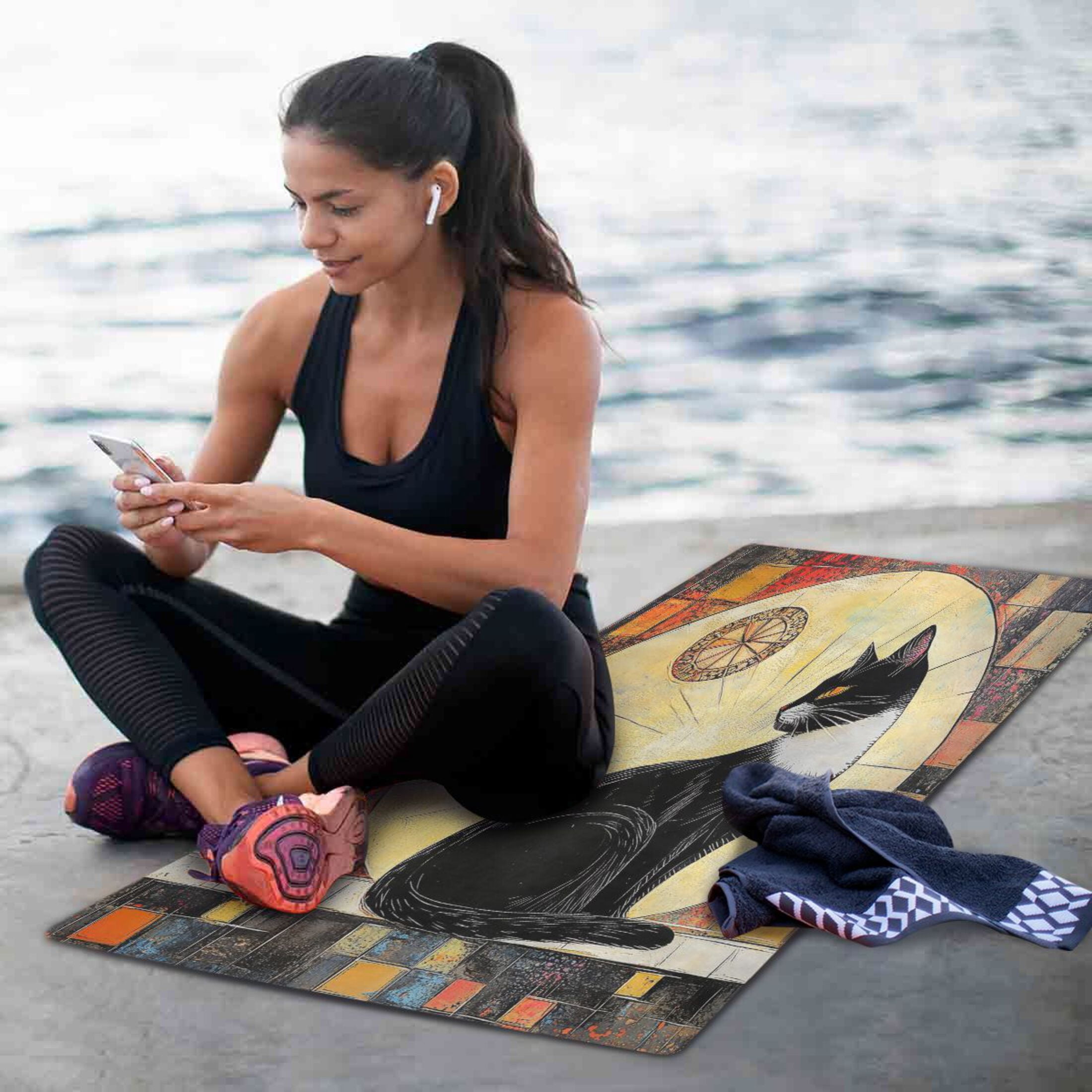 BZSMCE Yoga Mat Women Mystical Black Cat at Dawn Fitness Mat