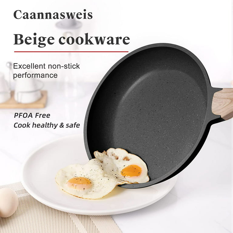 Caannasweis Nonstick Pots and Pans Set, Beige Kitchen Cookware