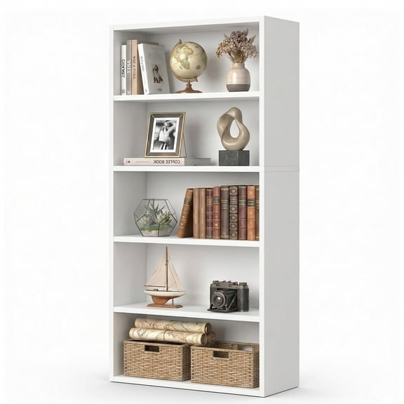 CONCETTA 5 Shelf Bookcase, 53 Inch Tall Floor Standing Open Bookshelf for Home Office and Living Room, White