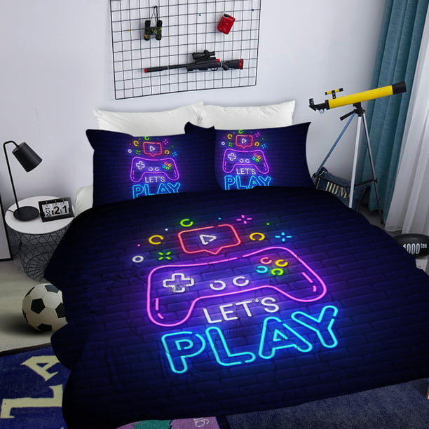 Arightex Gaming Comforter Set Queen Size, Abstract Neon Style Bedding ...
