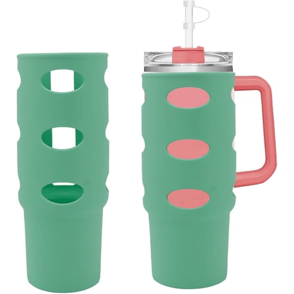 Silicone Cup Boot for 30 Oz Tumbler, All Around Protection Cup Sleeve, Insulated Anti Slip Wear Proof Cup Protective Sleeve Cover for Offices,Outdoor Camping, Green