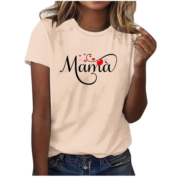 Fiudx Ofertas y Liquidaciones Camiseta Casual de Manga Corta con Cuello Redondo y Estampado de Letras para Mujer
