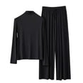 thumbnail image 2 of ALLLIST High Neck Ladie's Pajamas Modal Long Sleeve Tops And Pants Sets 2 Piece Comfy Solid Black Loungewear Women, 2 of 3