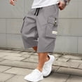 thumbnail image 2 of Nestiefly Men's Casual Drawstring Capri Cargo Pants, 3/4 Length Long Drawstring Stretch Elastic Waist Shorts Below Knee Light Gray 3XL, 2 of 5