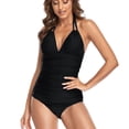 thumbnail image 5 of Women V Neck One Piece Swimsuits Tummy Control Runched Bathing Suits, 5 of 5