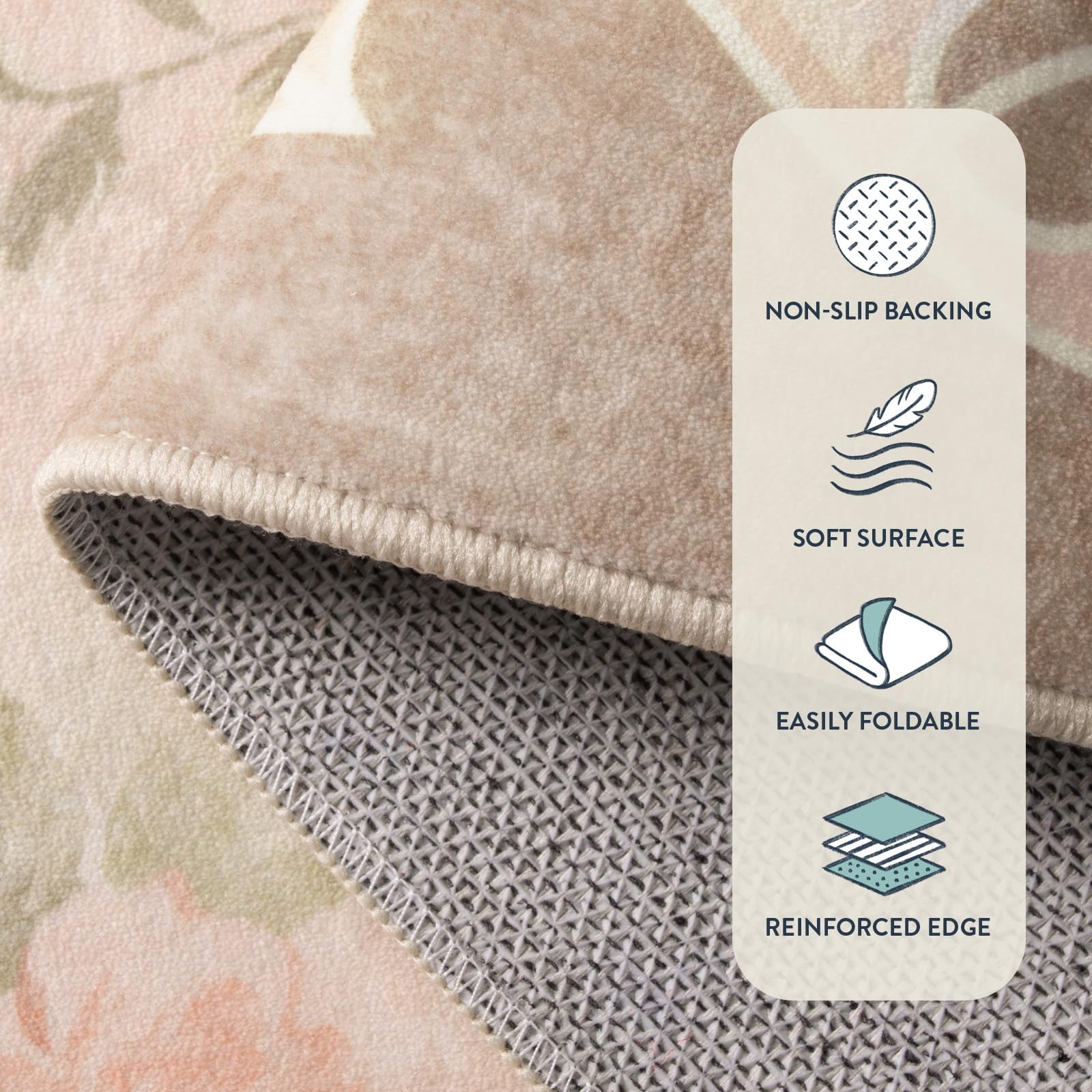 Lahome Decor 6'x9' Boho Floral Area Rug 6x9ft Washable Rugs for Living Room,Vintage Girls Rugs for Bedroom Ultra-Thin Non Slip Nursery Rug Girl Carpet for Playroom Dining Room Nursery,Beige