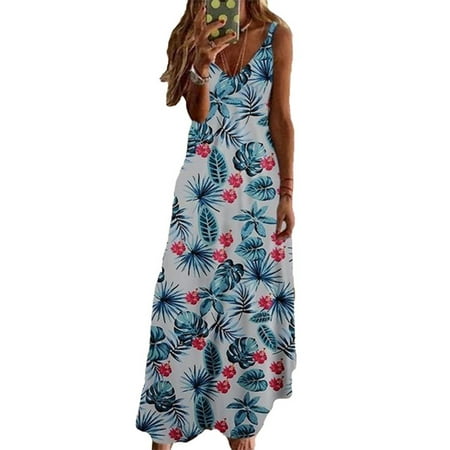 

Niuer Women Floral Print Nightgown Summer Sexy V Neck Sleeveless Long Dress Pajamas Sleep Dress Nightwear