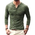 thumbnail image 5 of Haut Homme Col Rond Bouton Blouse Homme Automne Haut Basique Manches Longues T-Shirt Décontracté Slim, Vert, L, 5 of 5