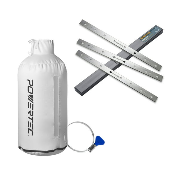 POWERTEC 13" Planer Blades 3pcs for DeWalt DW735, DW735X Planer, Replacement for DW7352 Planer Knives, and 30 Micron Filter Dust Collector Bag w/4" Key Hose Clamp, Fits Woodworking Machine (12842N)