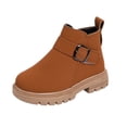 thumbnail image 4 of BRGZLK Girls Snow Boots Winter Fashion Cute Low Heel Anti-Slip Warm Short Booties Outdoor Hiking Walking Shoes for Little Kids/Big Kids Brown 1 Big Kids, 4 of 6