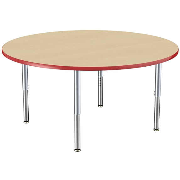 ECR4Kids 60in Round Everyday T-Mold Adjustable Activity Table Maple/Red/Silver - Super Leg