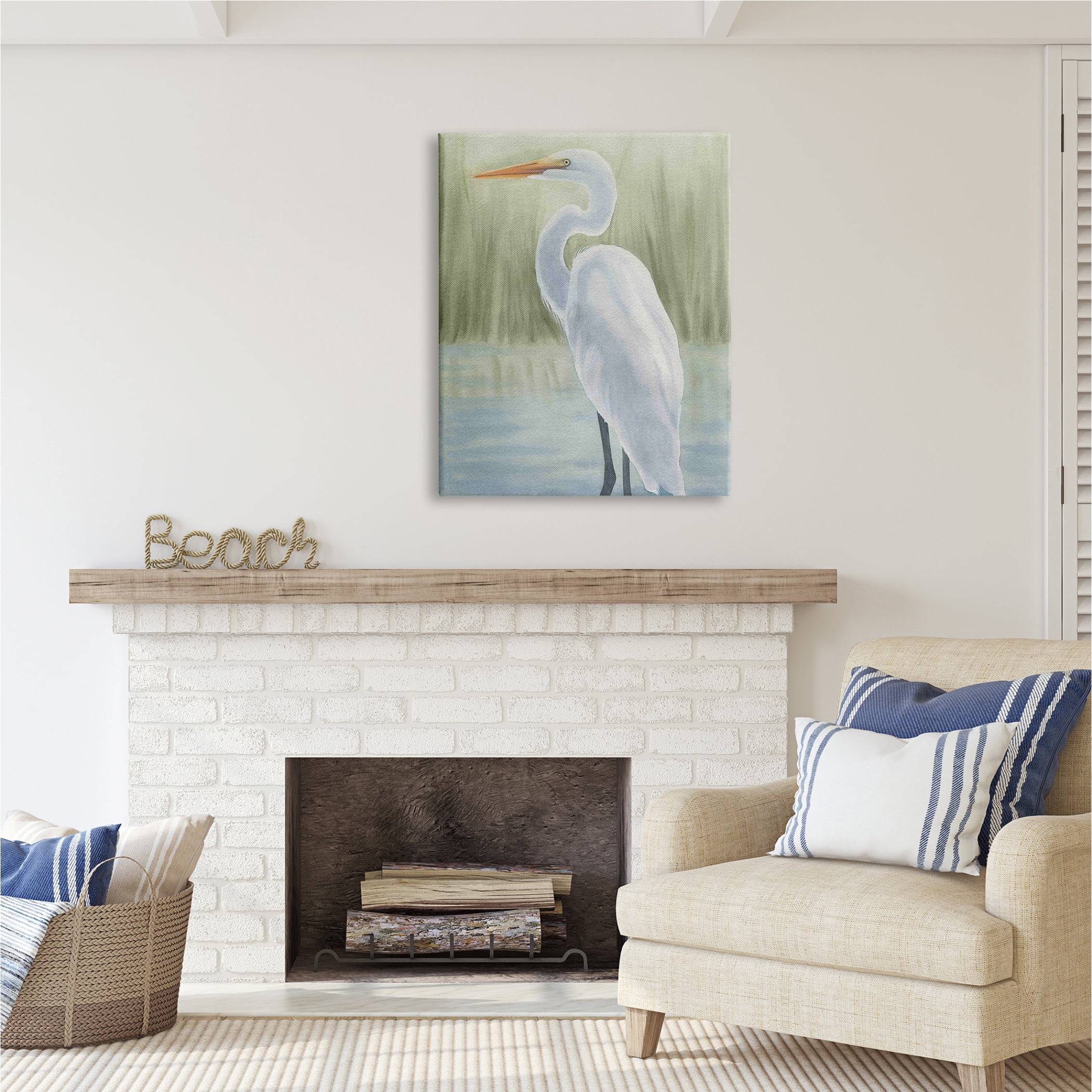 Stupell Industries Egret on Marsh Landscape Animals & Insects Painting Gallery Wrapped Canvas Print Wall Art, 30 x 40