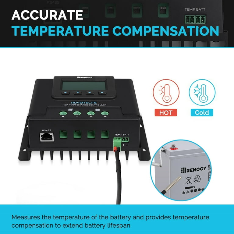 Renogy Rover Elite 40A MPPT Solar System Power Regulator, Battery