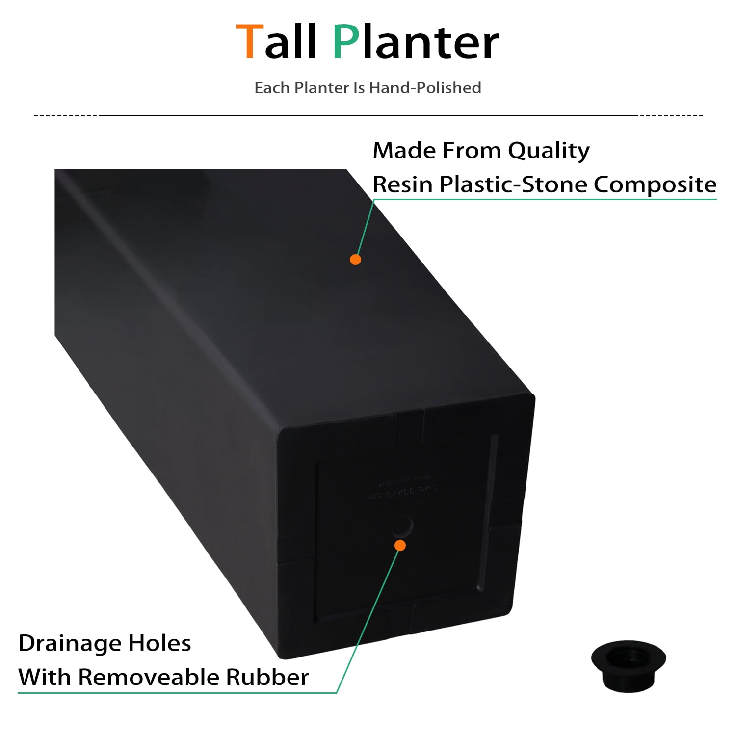 Vucunty Tall Planter Outdoor Indoor, Large Resin Plant Pots for Trees Flowers (Black, 28 inch - 2 Pack)