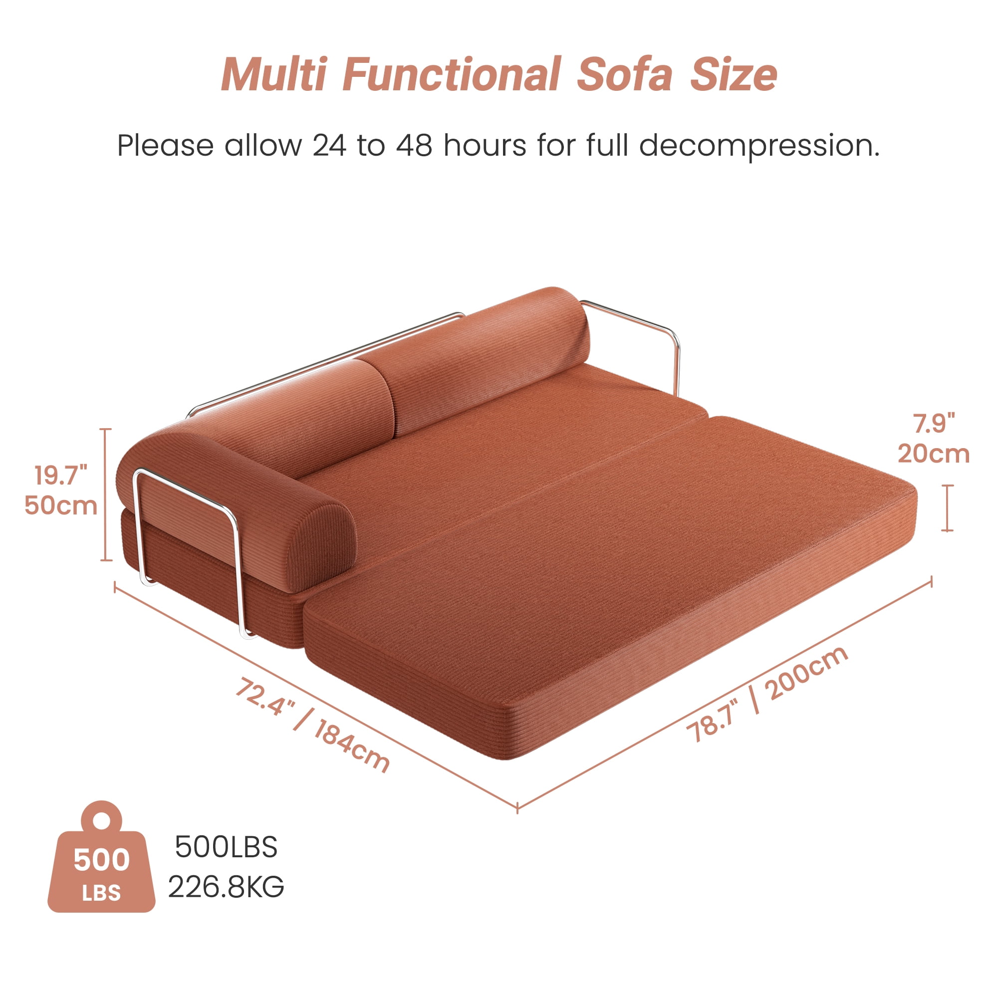 COOLHUT 78.7" W Combination Sofa, High Rebound Density Sponge Sofa Couch, Two Forms Floor Couch Three Seats Sofa Bed for Living Room, Bedroom, Coffee