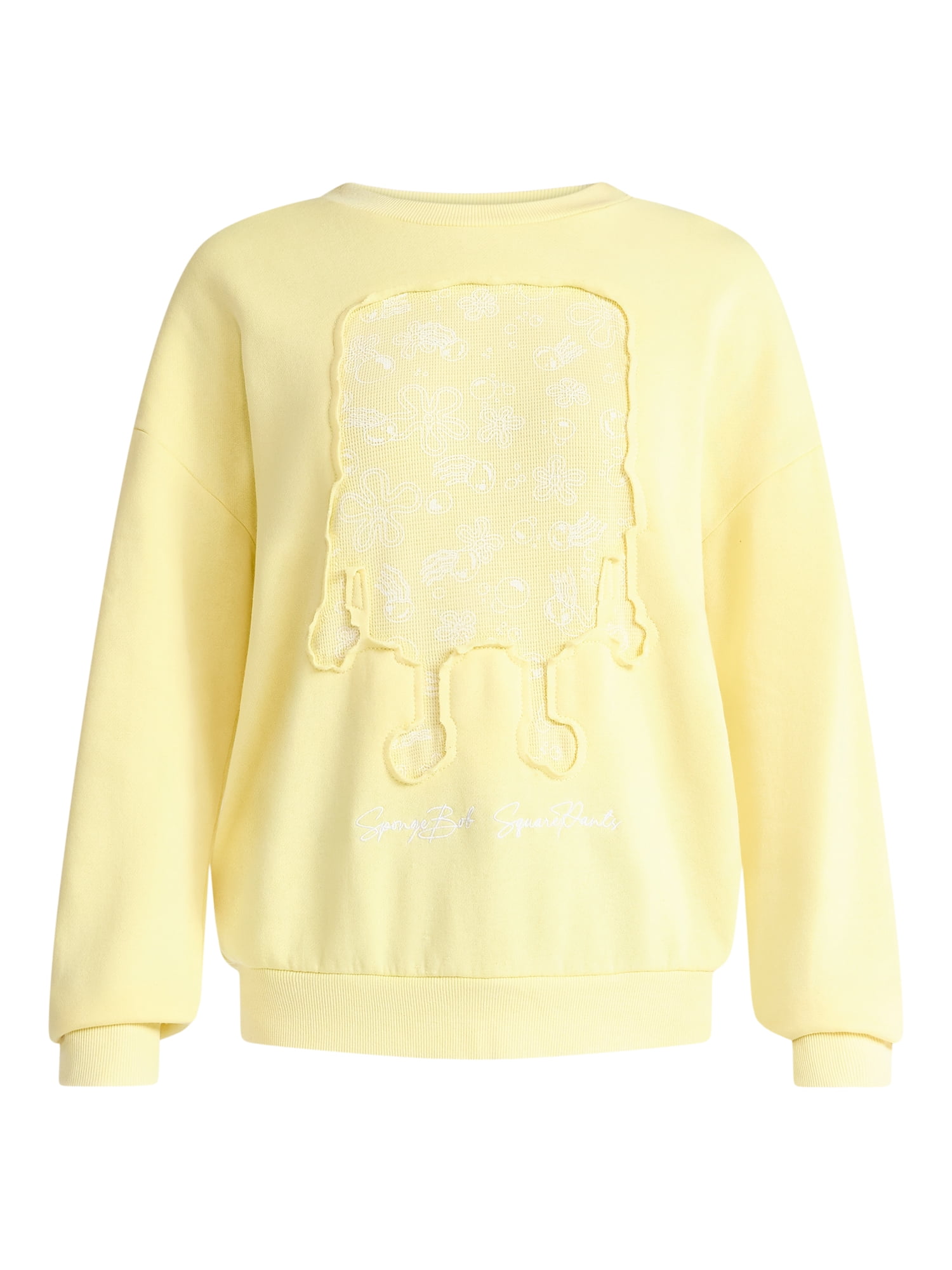SpongeBob SquarePants Women’s Textured Graphic Crew Sweatshirt, Sizes XXS-XXL