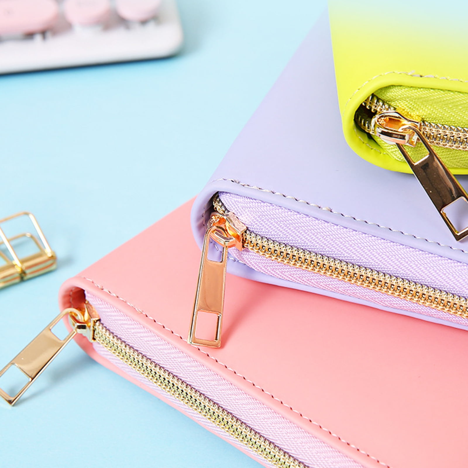 Refillable PU Leather 6-Ring Binder Cover with Zippered Closure, Card Pocket & Elastic Pen Slot