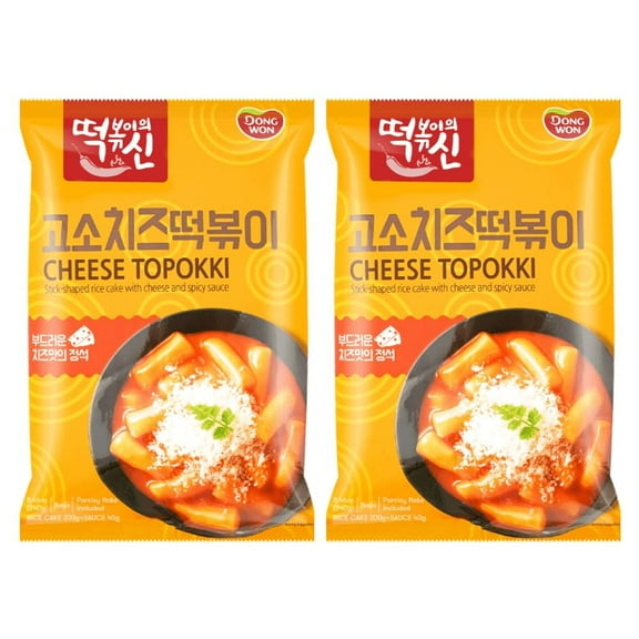DONG WON Topokki with Cheese and Spicy Sauce, Korean Rice Cake Stick, Korean Street Food, 8.46 OZ (240 G) - 2 Packs