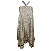 Mogul Womens Wrap Around Skirt Beige Floral Print 2 Layer Reversible Long Silk Sari Beach Cover Up