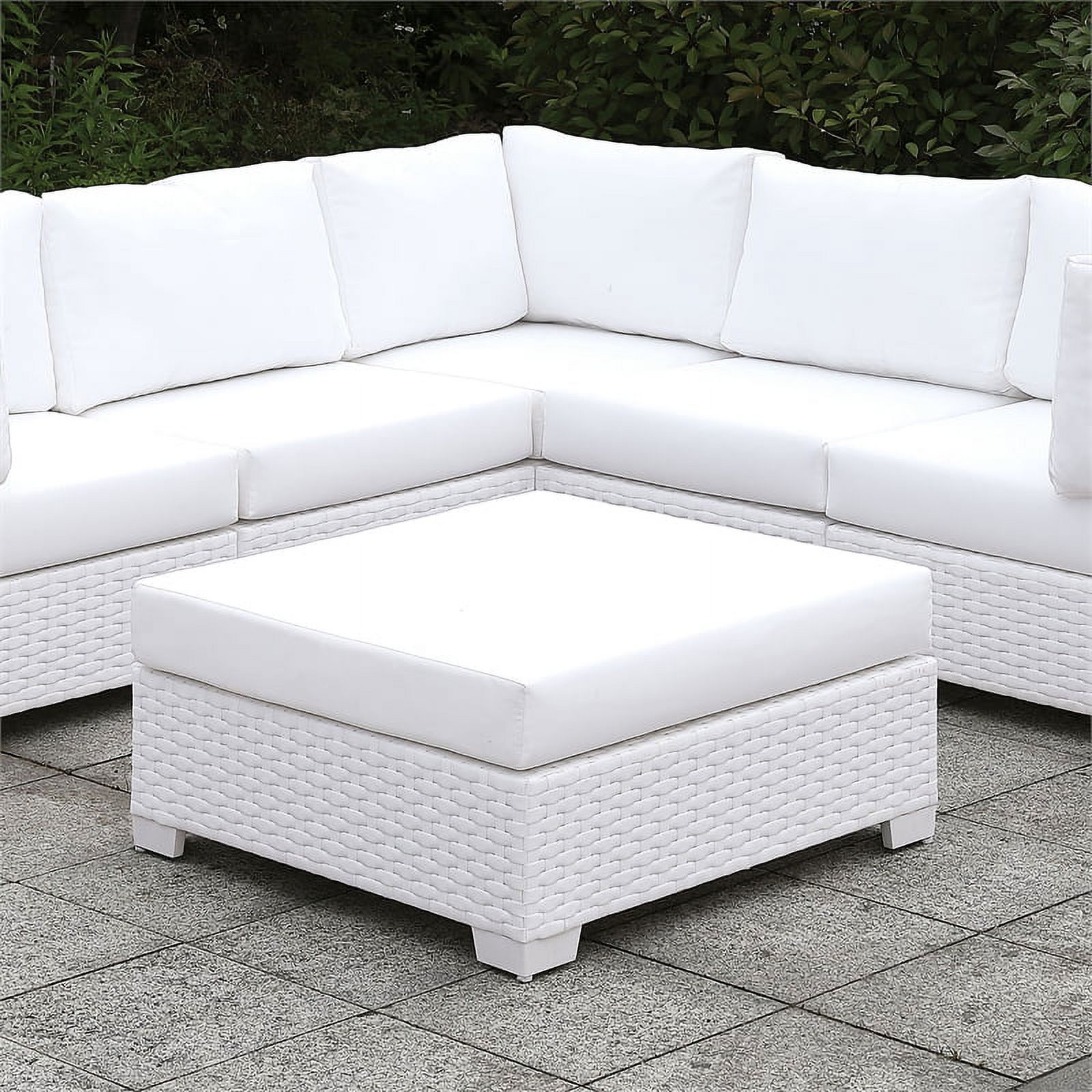 Furniture of America Arthur Contemporary Rattan Large Patio Ottoman in White - image 4 of 5
