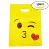 50PC Emoji Shopping Plastic Bags Cute Glossy Merchandise Handy Retail Favor for Children's Birthday Party Gift Smile Kiddie Treats such as Toys and Candies 12' x 9' Yellow Brown (Kissing)