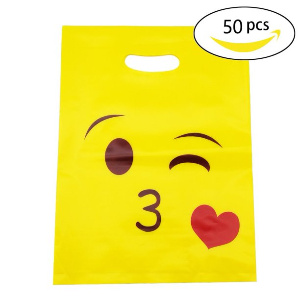 50PC Emoji Shopping Plastic Bags Cute Glossy Merchandise Handy Retail