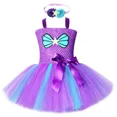 thumbnail image 2 of Vestido de tutú de sirena morado para niñas, disfraz con temática marina, vestidos de fiesta de cumpleaños para niñas, vestido de princesa con estrellas de mar y conchas marinas para niñas, 2 of 5
