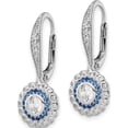 thumbnail image 3 of Sterling Silver Rhodium-Plated Polished Blue & White Cz Leverback Earrings (26.09 X 10.35) Made In China qe15766, 3 of 6