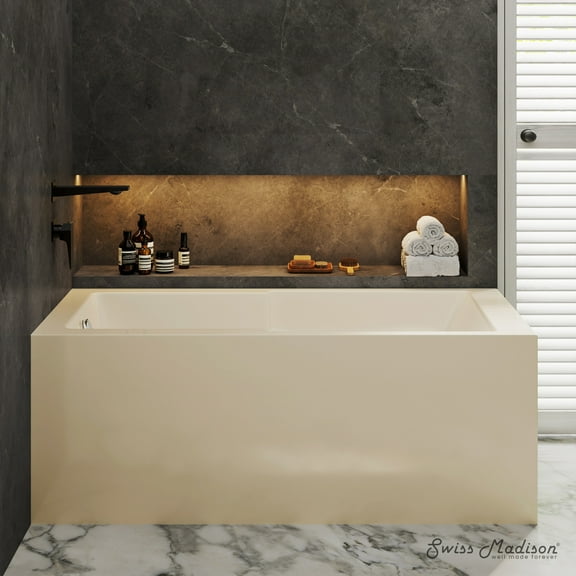 Claire 60 x 32 Left Drain Soaking Alcove Corner Apron Bathtub in Glossy Bisque