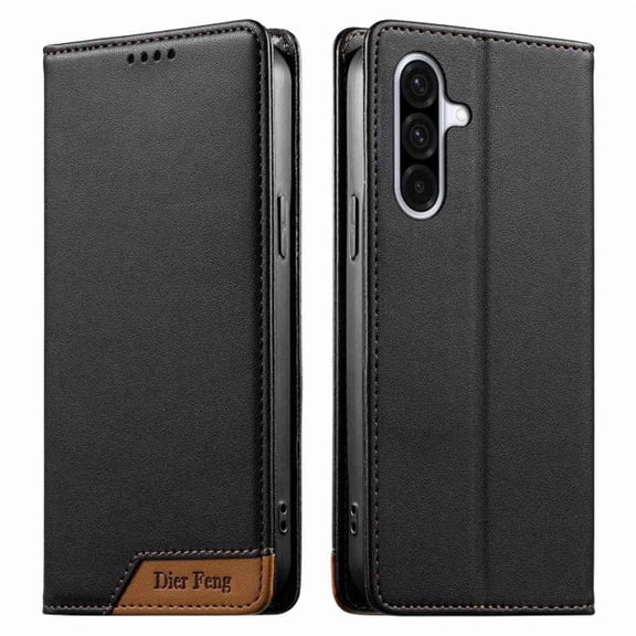 Dierfeng Leather For Samsung Galaxy A37 5G Wallet Case with RFID Blocking, Wallet for Women Men Card Holder Magnetic Clasp Kickstand Folio Case,Black,For Galaxy A37 (5G)