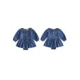 thumbnail image 2 of Cjfdfy Newborn Baby Girl Denim Romper Dress A Line Ruffled Trim Collar Bubble Long Sleeve Dress Girl Vintage Dress Baby Cute Fall Winter Denim Dress Outfit 0-18M, 2 of 9