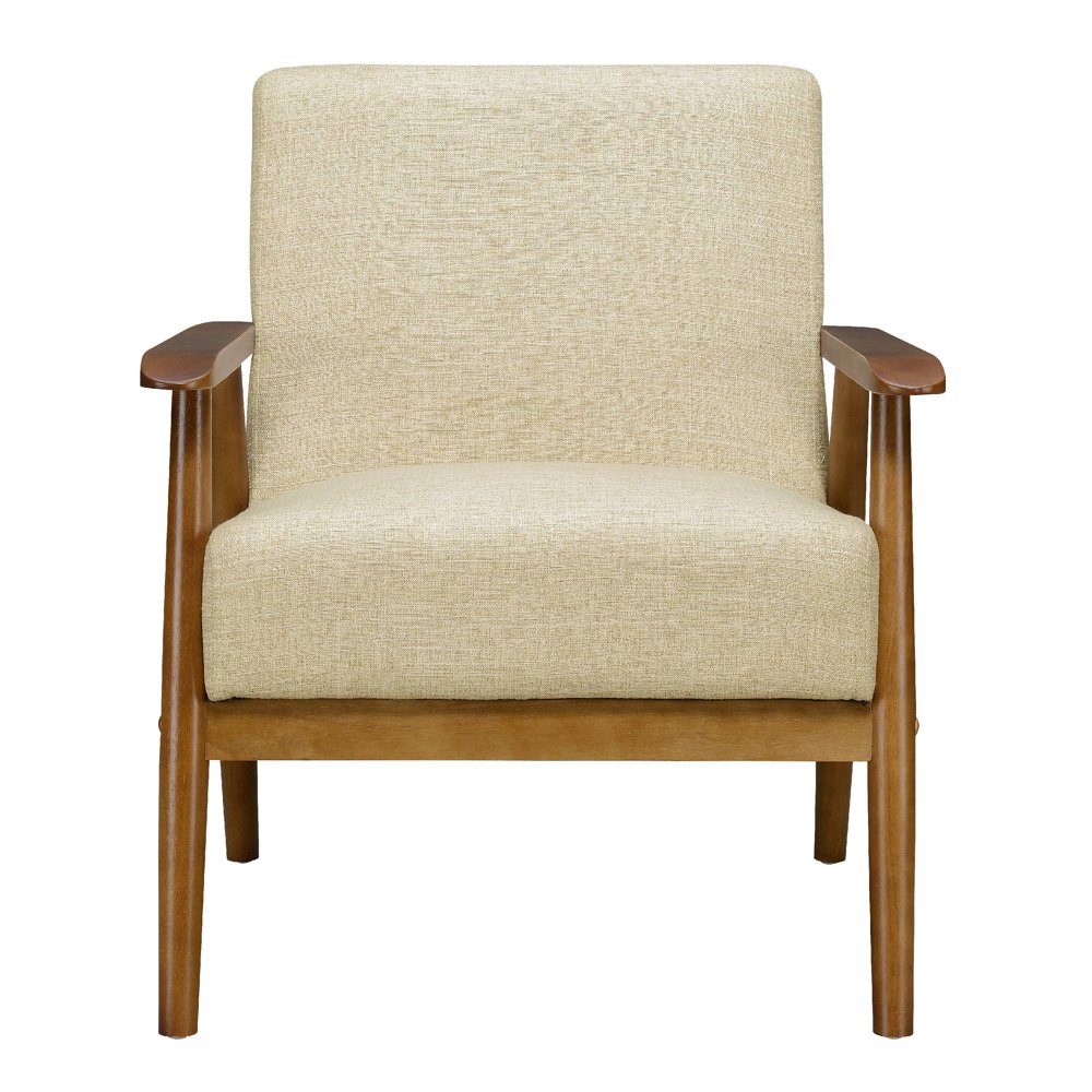 Wood Frame MidCentury Modern Accent Chair in Soft Beige