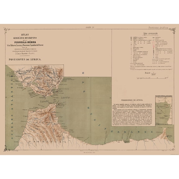 Historic Map - Africa Spanish Possessions - Valverde 1880 - 31.37 x 23 - Vintage Wall Art