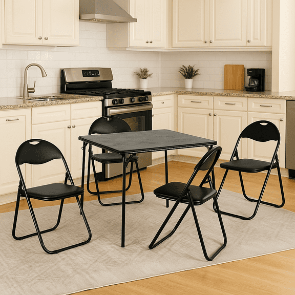 Homy Casa 5-Piece Folding Dining Table and Chairs Set, Space-Saving Kitchen Table with 6 Foldable Chairs, Black