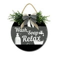 thumbnail image 1 of Farmhouse Bathroom Wall Decor - Rustic Framed Round Wooden Sign - Vintage Decoration for Toilet Washroom Restroom - 11 x 11 inch (Wash Soap Relax), 1 of 5