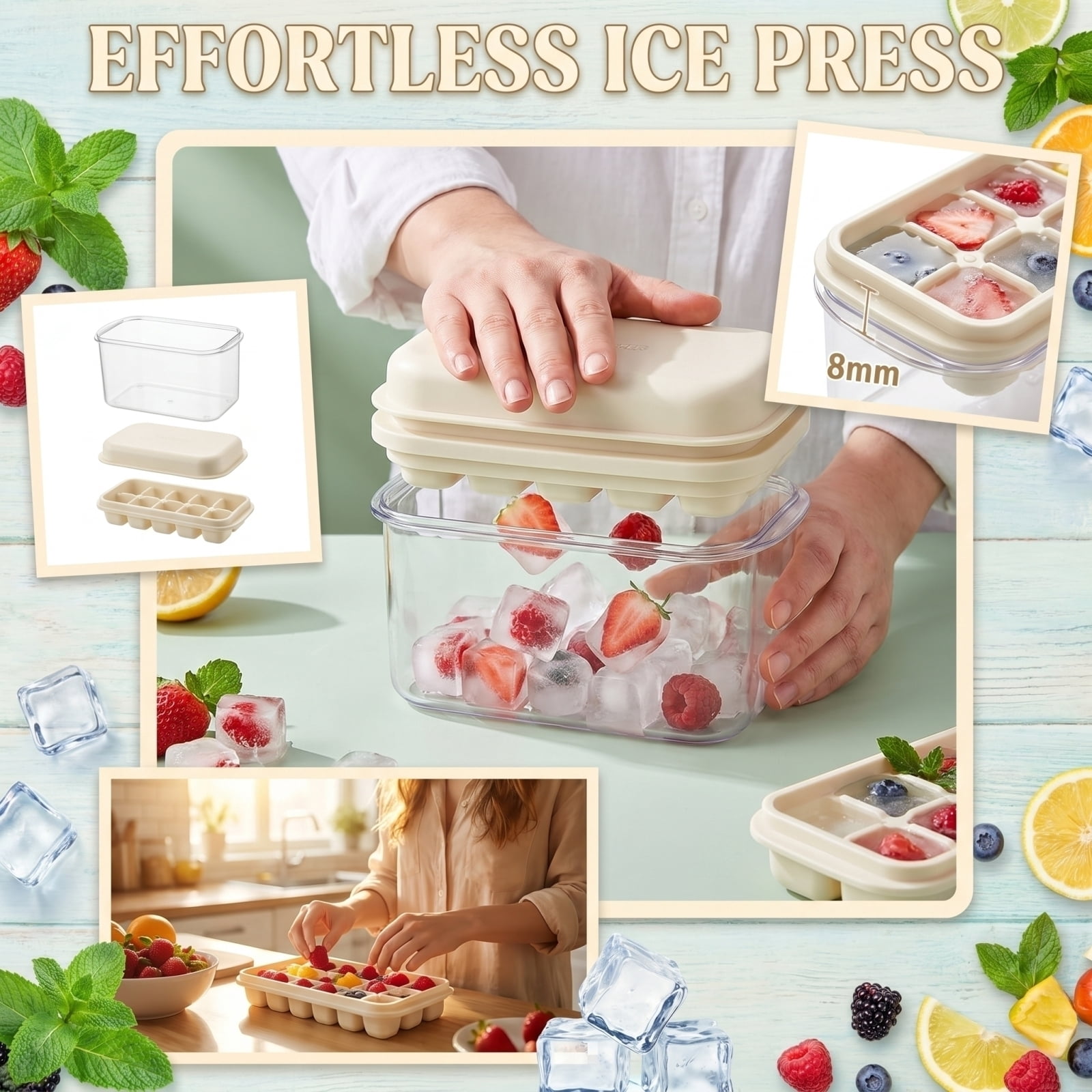 Cthrlog Ice Cube Mold Food Grade Household Press Tray Large Capacity Storage Box Refrigerator Homemade Ice Grid for Kitchen Party DIY 1 Pack