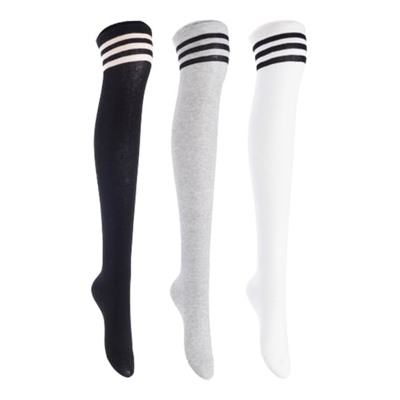 Lian LifeStyle Women's 3 Pairs Adorable Comfortable Soft Thigh High Over Knee High Cotton Socks, Size 6-9, JMYP1022 Black, LightGrey, White