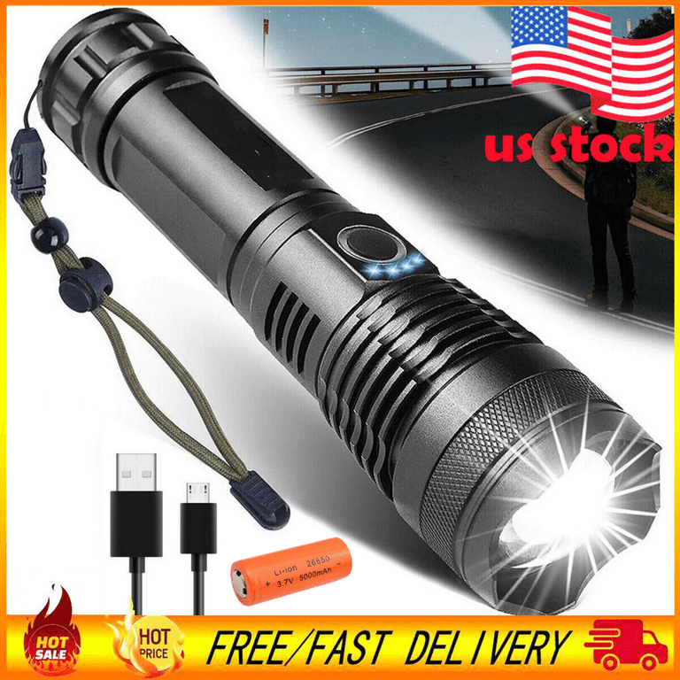 Rechargeable LED Flashlights High Lumens,120000 Lumens Super Bright  Zoomable Waterproof Flashlight with Batteries Included & 6 Modes,Powerful  Handheld