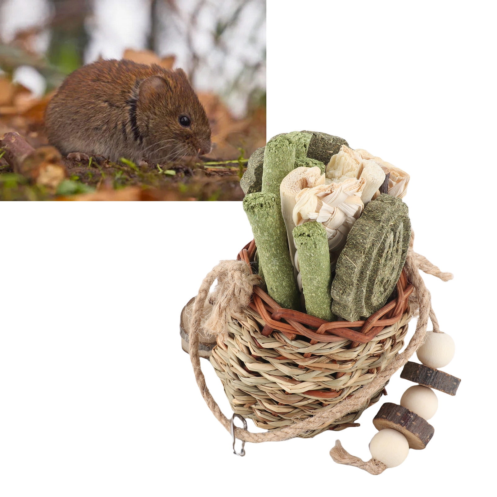 Suodoka Safe Chew Basket – Seagrass, Applewood & Bamboo Sticks for Hamsters, Rabbits & Guinea Pigs – Teeth‑Grinding, Nutritious & Fun Foraging Toy