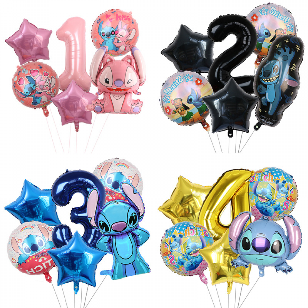 YOSENING 6PCS Cute Cartoon Stitch Birthday Foil Balloons for Girls, Baby Shower, Kids Party Decor QQH624-3053