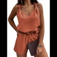 thumbnail image 1 of Conjuntos de Verano de 2 Piezas para Mujer, Sin Mangas, Cuello en V, Camisetas Sin Mangas con Nudo y Pantalones Cortos, Conjuntos A Juego, Rojo XXL, 1 of 7